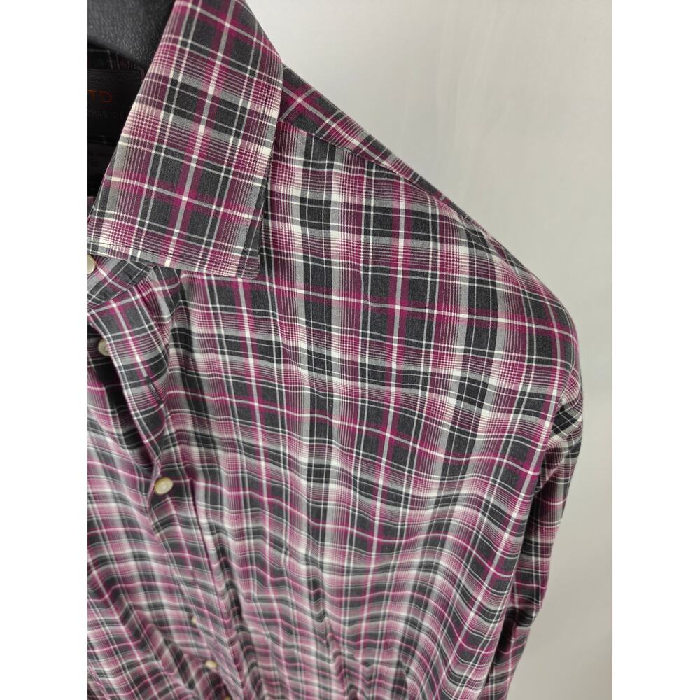 Men’s Thomas Dean Plaid Button-Up Shirt Gray Pink XL 17½ - Picture 2 of 4